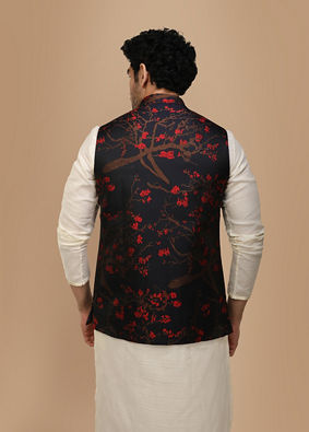 alt message - Manyavar Men Royal Blue Self Print Jacket image number 2