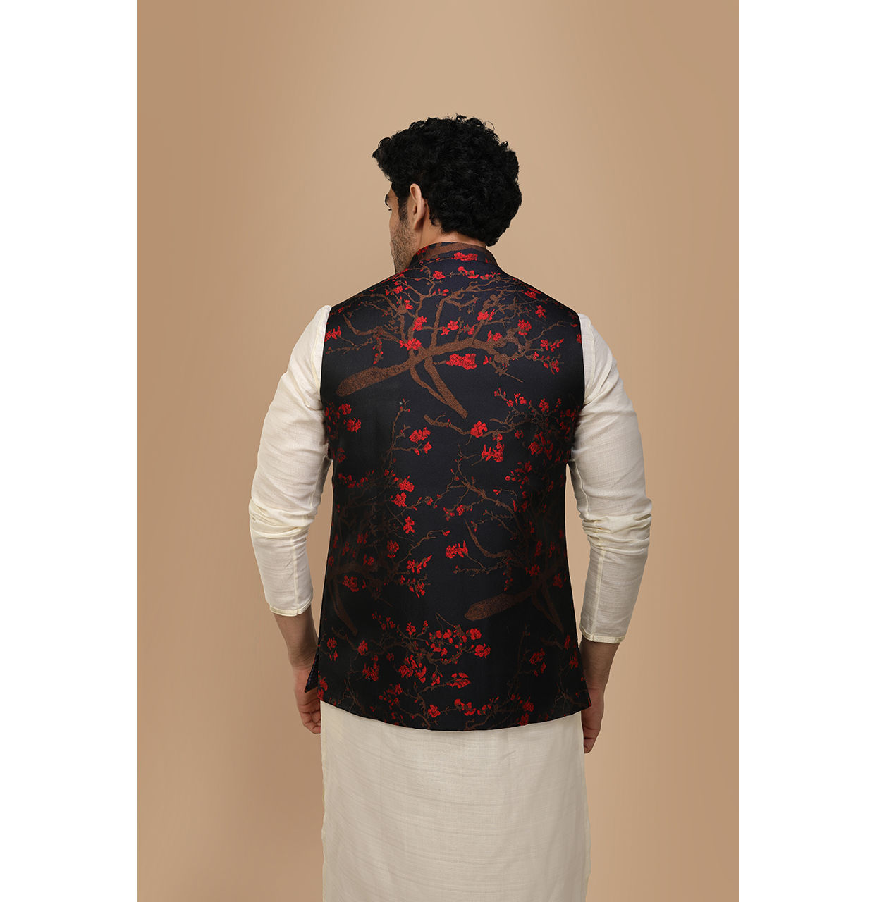 Manyavar Men Royal Blue Self Print Jacket
