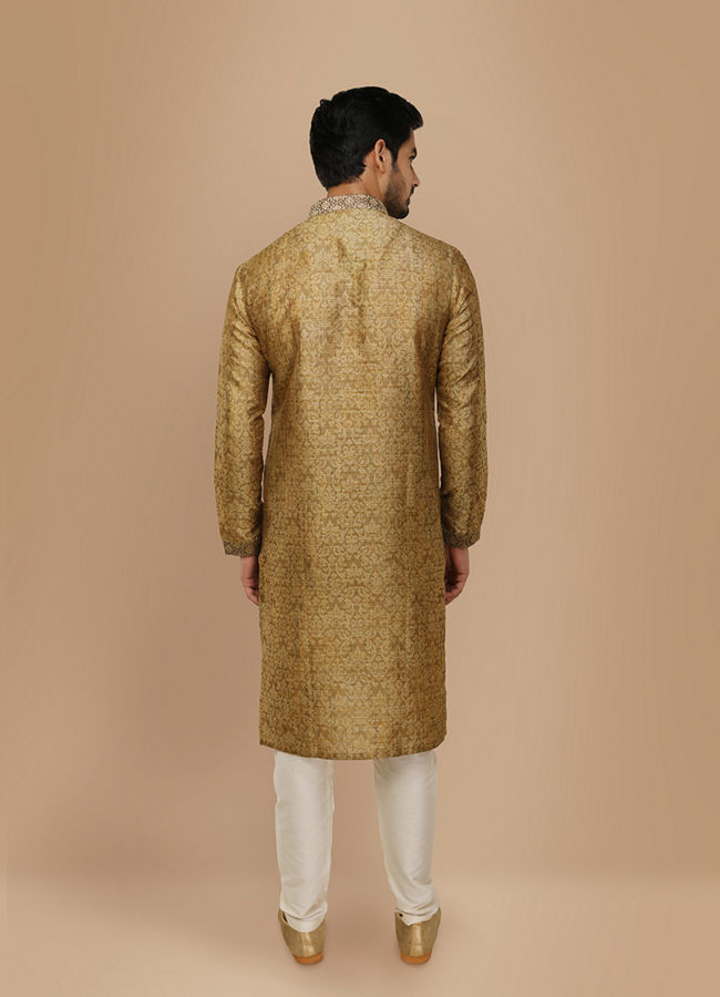 Manyavar Men Light Taupe Brown Jacquard Kurta Set image number 1