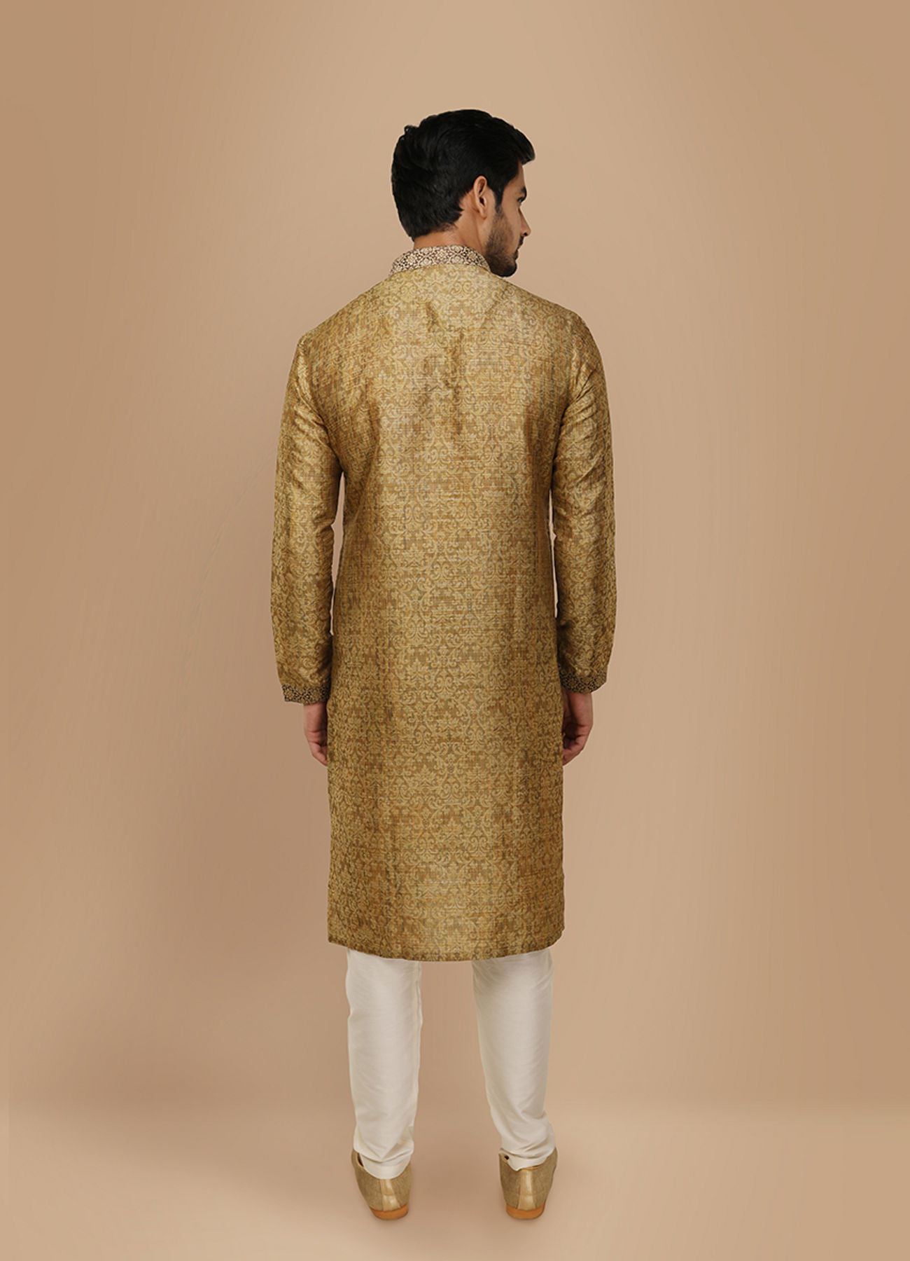 Manyavar Men Light Taupe Brown Jacquard Kurta Set