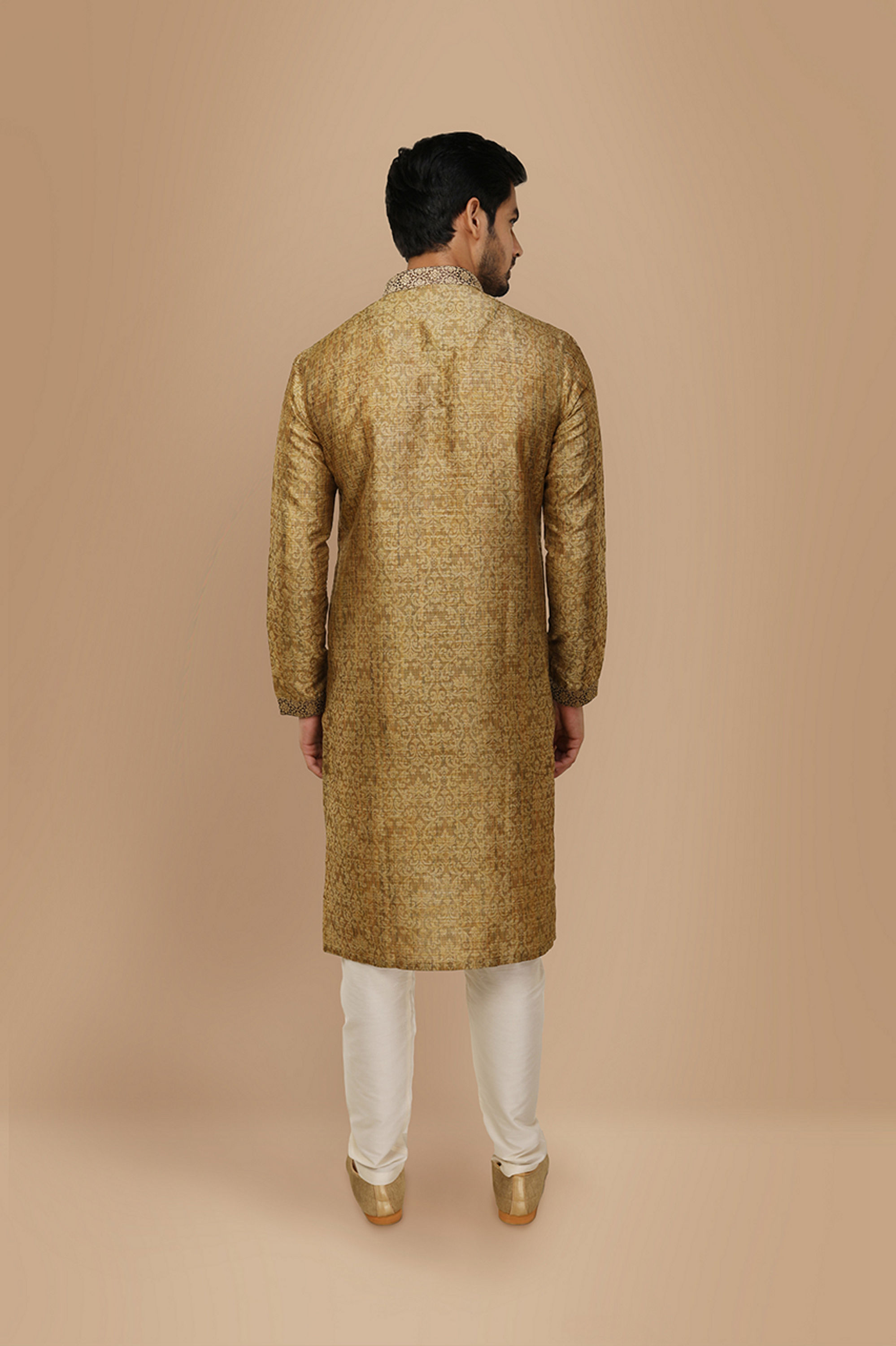 Manyavar Men Light Taupe Brown Jacquard Kurta Set