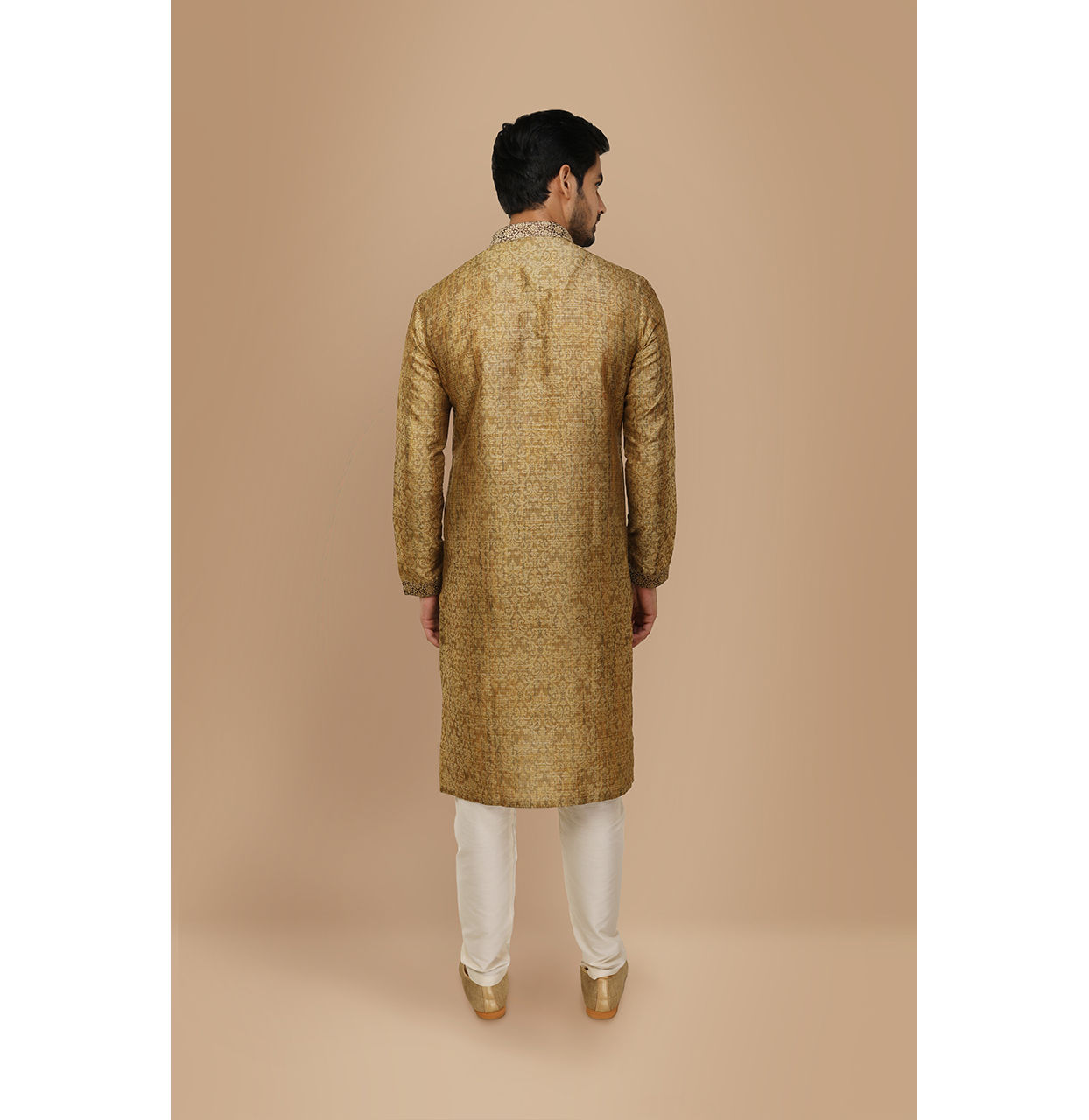 Manyavar Men Light Taupe Brown Jacquard Kurta Set image number 1