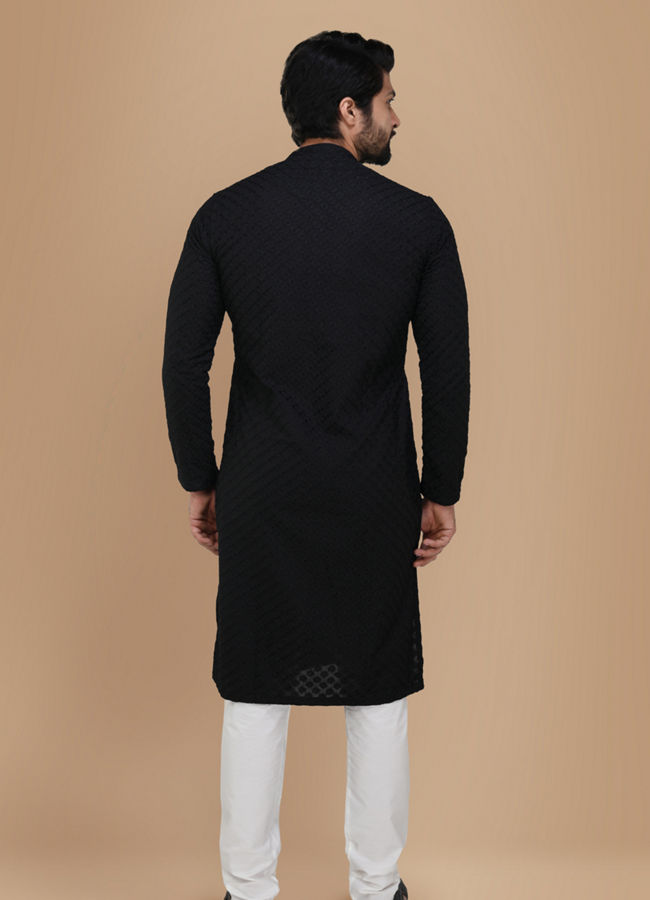Manyavar Men Black Self Embroidered Kurta Set