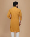 alt message - Manyavar Men Mustard Yellow Chikankari Kurta Set image number 2