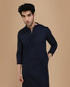 alt message - Manyavar Men Royal Blue Chikankari Kurta Pajama image number 0