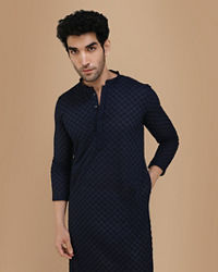 alt message - Manyavar Men Royal Blue Chikankari Kurta Pajama image number 0