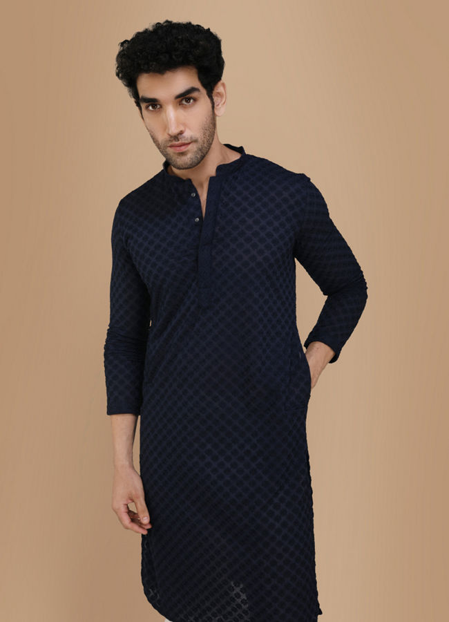 Manyavar Men Royal Blue Chikankari Kurta Pajama