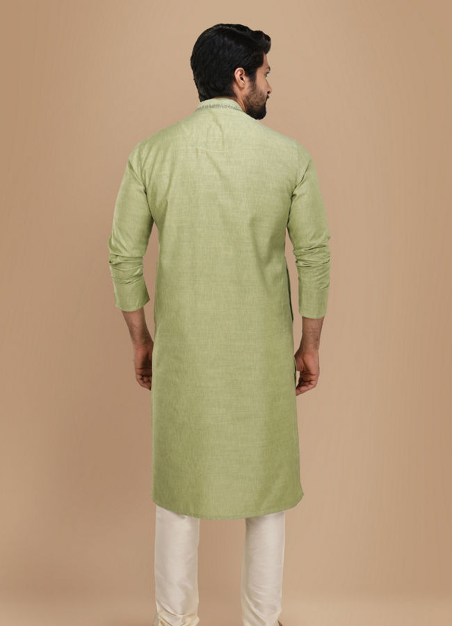 Manyavar Men Casual Lime Green Kurta Set