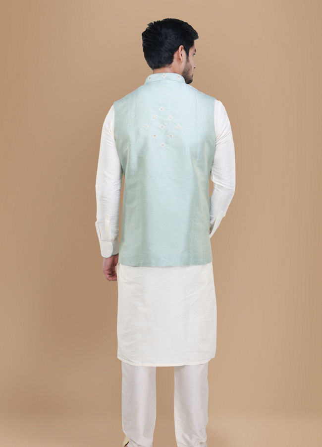 Manyavar Men Subtle Blue Kurta Jacket Set