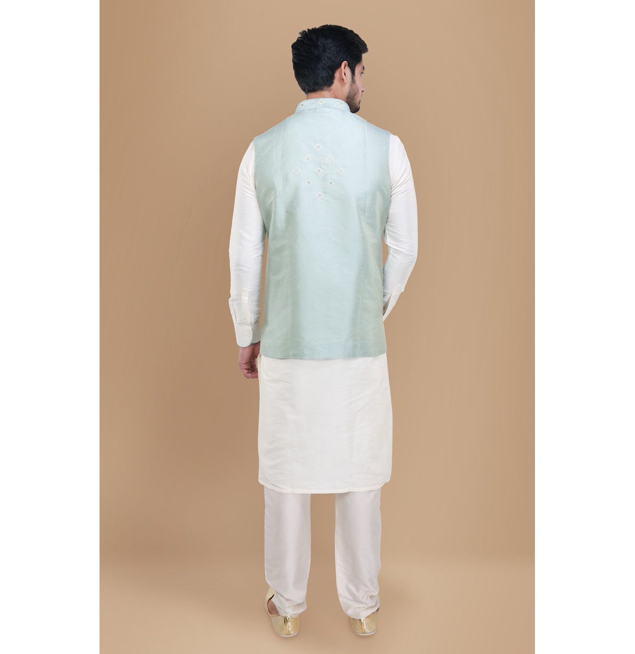 Manyavar Men Subtle Blue Kurta Jacket Set