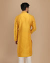 Manyavar Men Mustard Yellow Plain Kurta Set With Neck Detailing
