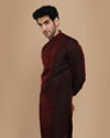 alt message - Manyavar Men Merlot Red Jacquard Kurta Set image number 0