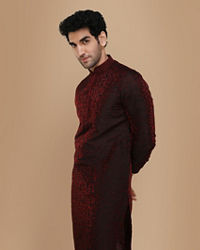 Manyavar Men Merlot Red Jacquard Kurta Set