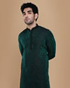 alt message - Manyavar Men Emerald Green Jacquard Kurta Set image number 0