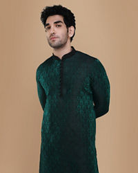 Manyavar Men Emerald Green Jacquard Kurta Set