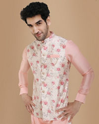 Manyavar Men Pink Draped Kurta Jacket Set