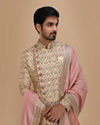 Manyavar Men Aesthetic Fawn Patterned Sherwani Set