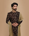Manyavar Men Maroon Embroidered Groom Sherwani