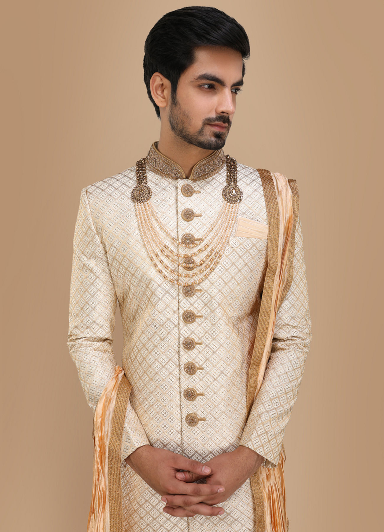 Manyavar Men Coveted Cream Traditional Sherwani