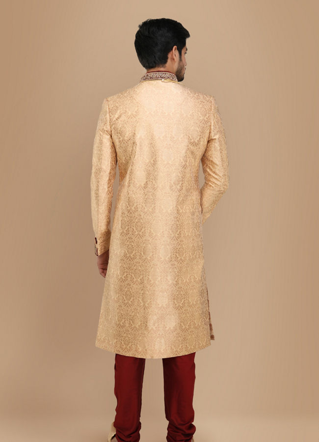 Manyavar Men Fawn Embellished Designer Wedding Sherwani