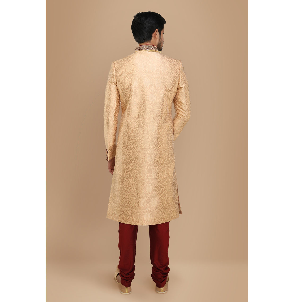 Manyavar Men Fawn Embellished Designer Wedding Sherwani