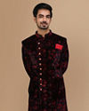 alt message - Manyavar Men Velvet Wine Shade Indo Western image number 0