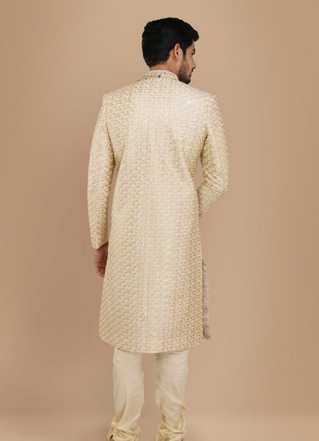 Manyavar Men Biscuit Color Indian Sherwani