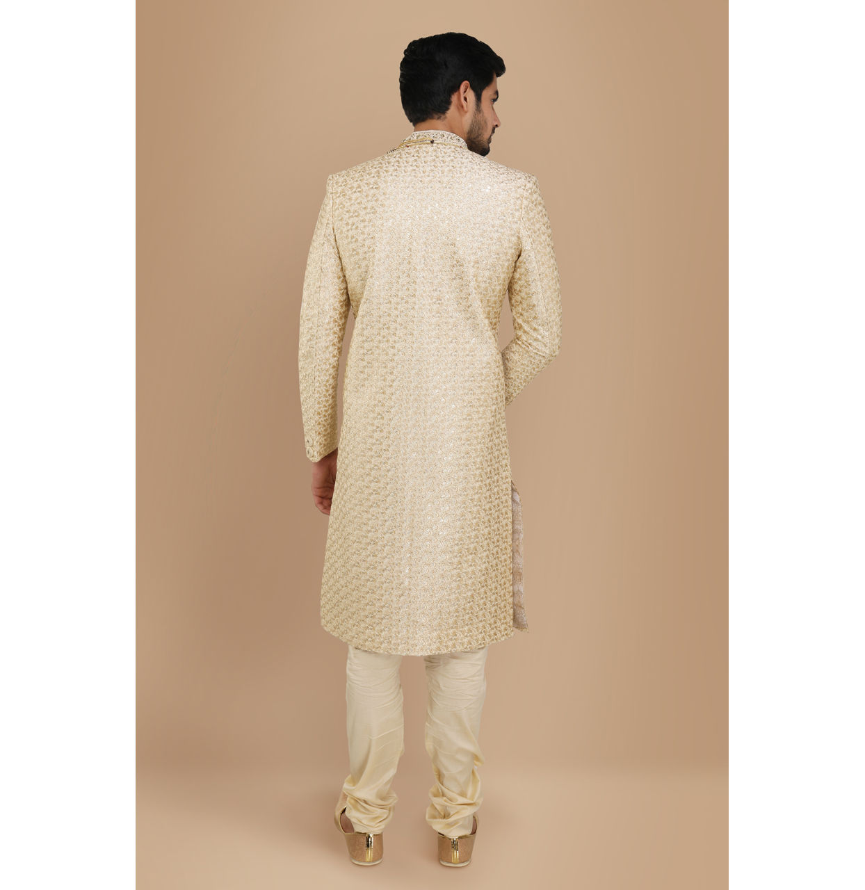 Manyavar Men Biscuit Color Indian Sherwani