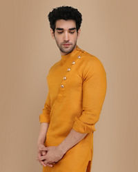 Manyavar Men Mustard Yellow Asymmetric Kurta