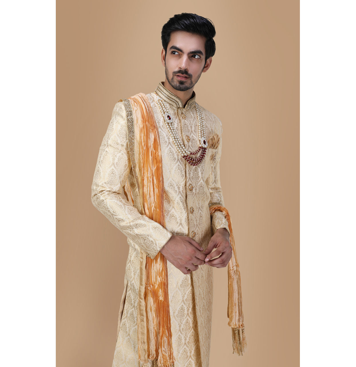 alt message - Manyavar Men Classic Light Colored Traditional Sherwani image number 0