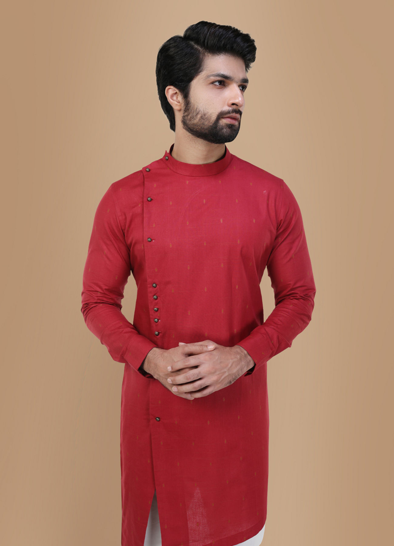 Manyavar Men Achkan Style Maroon Kurta