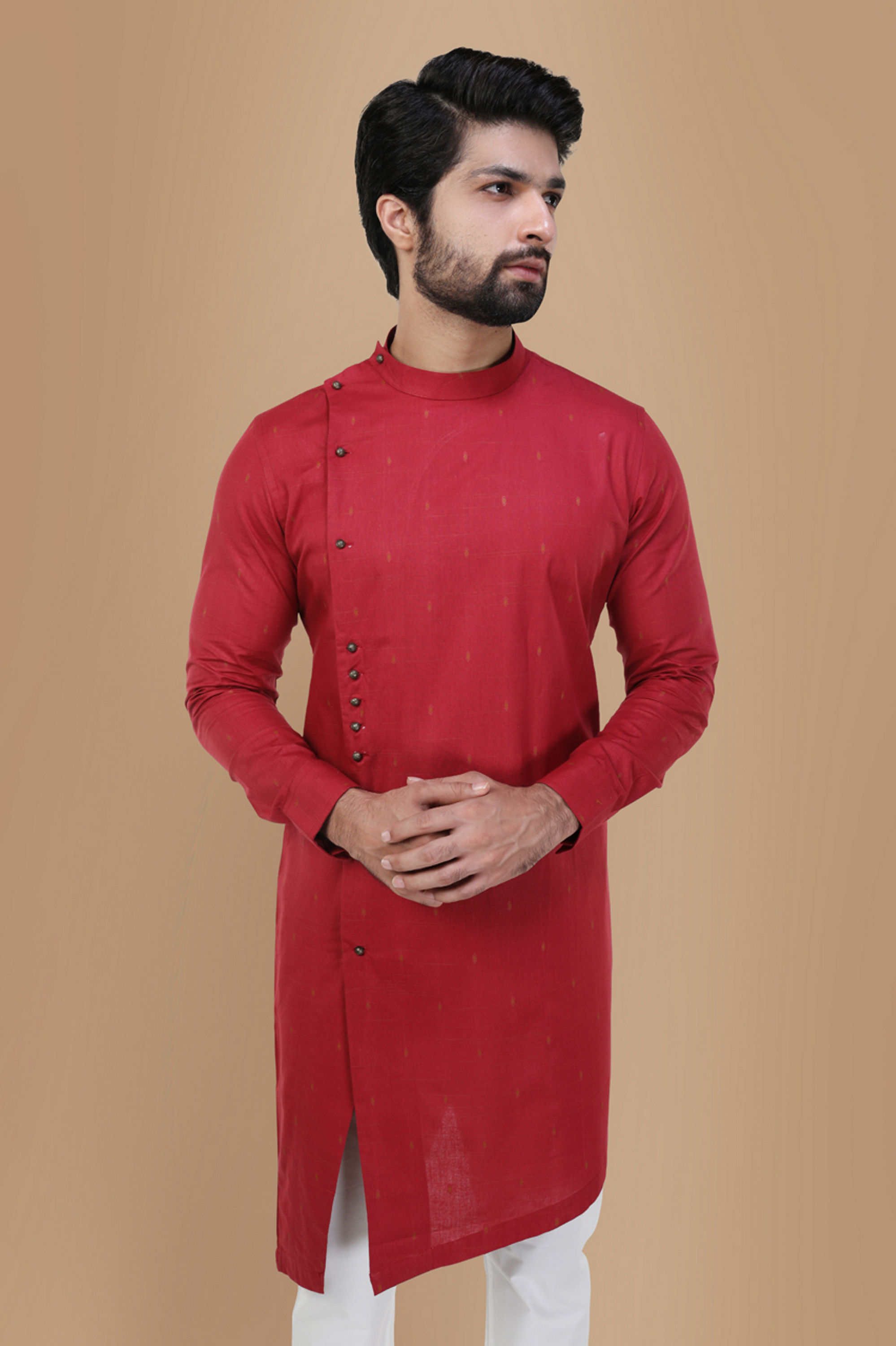Manyavar Men Achkan Style Maroon Kurta