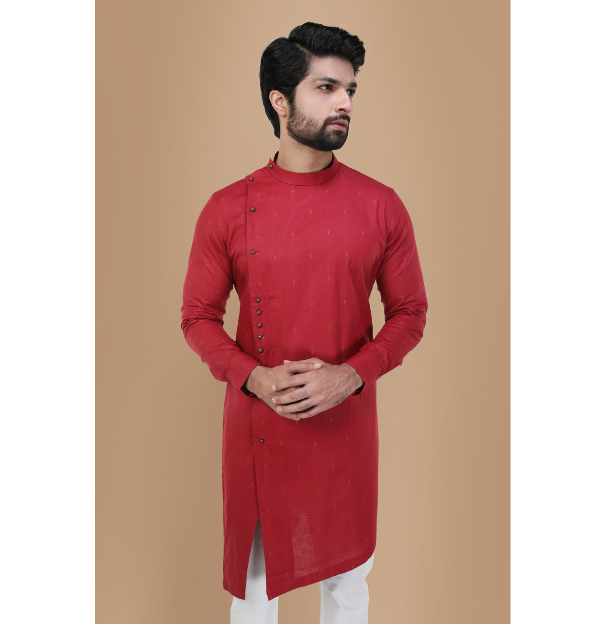 Manyavar Men Achkan Style Maroon Kurta