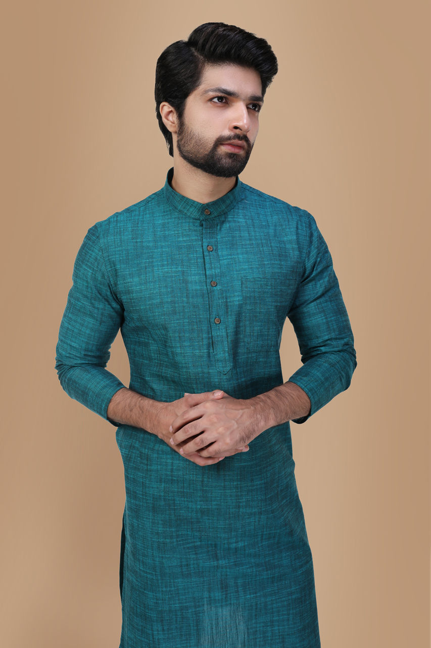 Manyavar Men Jade Green Self Design Kurta