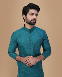 Manyavar Men Jade Green Self Design Kurta