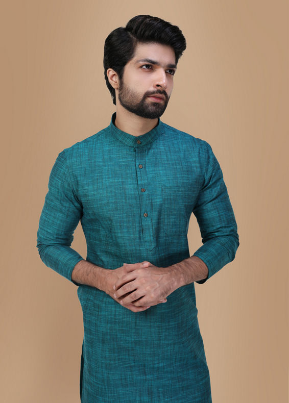 Manyavar Men Jade Green Self Design Kurta