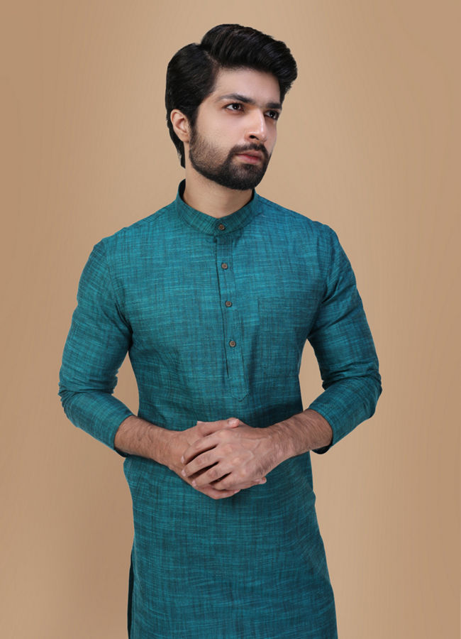 Manyavar Men Jade Green Self Design Kurta image number 0