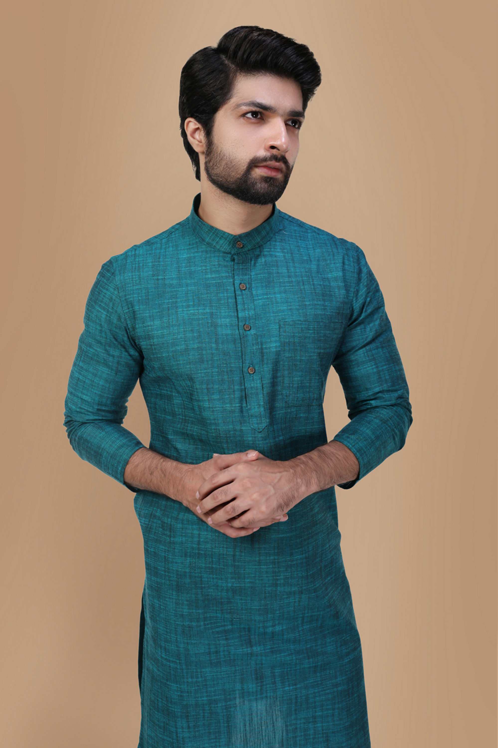 Manyavar Men Jade Green Self Design Kurta