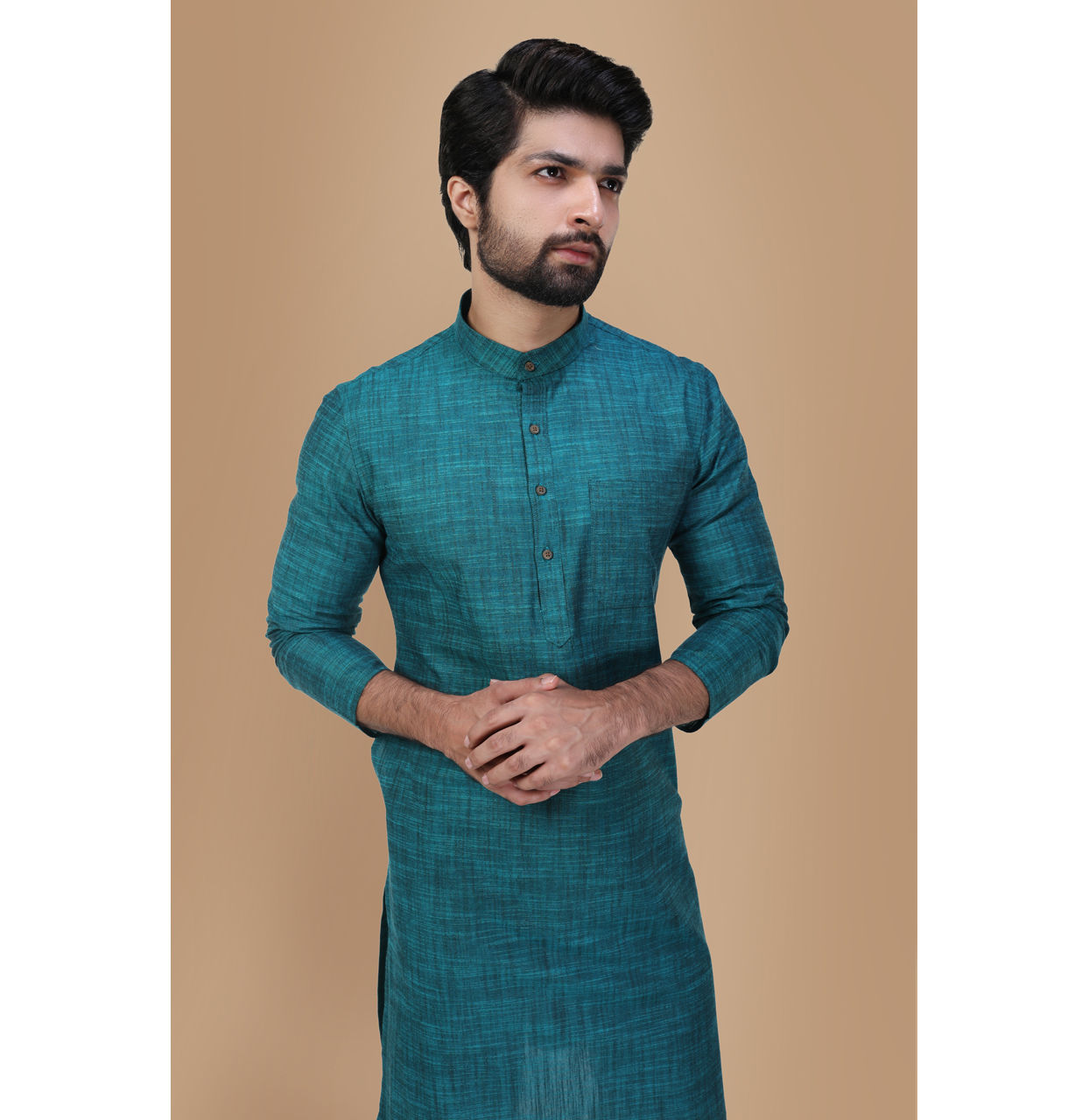 Manyavar Men Jade Green Self Design Kurta image number 0