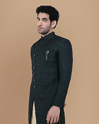 Manyavar Men Magnificient Green Indo Western Set