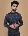 alt message - Manyavar Men Royal Blue Floral Print Kurta image number 0