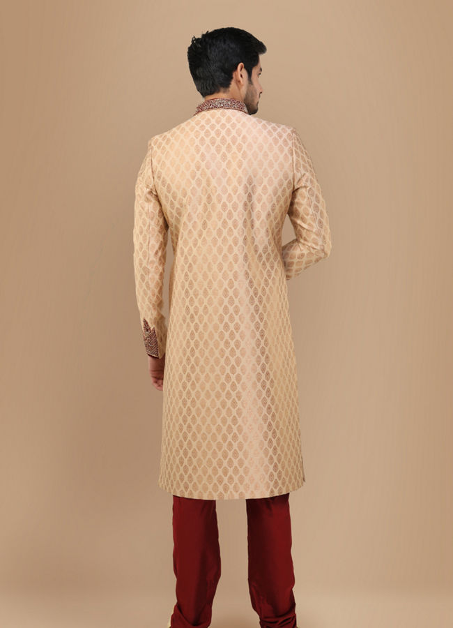 Manyavar Men Opulent Fawn Jacquard Sherwani