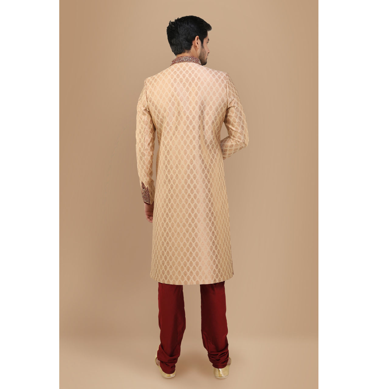Manyavar Men Opulent Fawn Jacquard Sherwani