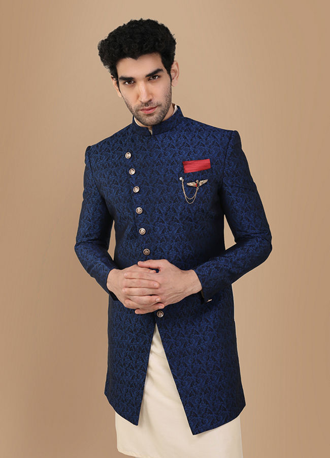 Buy Alluring Blue Party Wear Indo Western Set Online in India @Manyavar ...