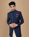 alt message - Manyavar Men Alluring Blue Party Wear Indo Western Set image number 0