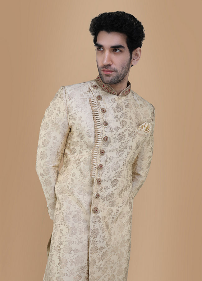 Manyavar Men Bright Biscuit Color Sherwani image number 0