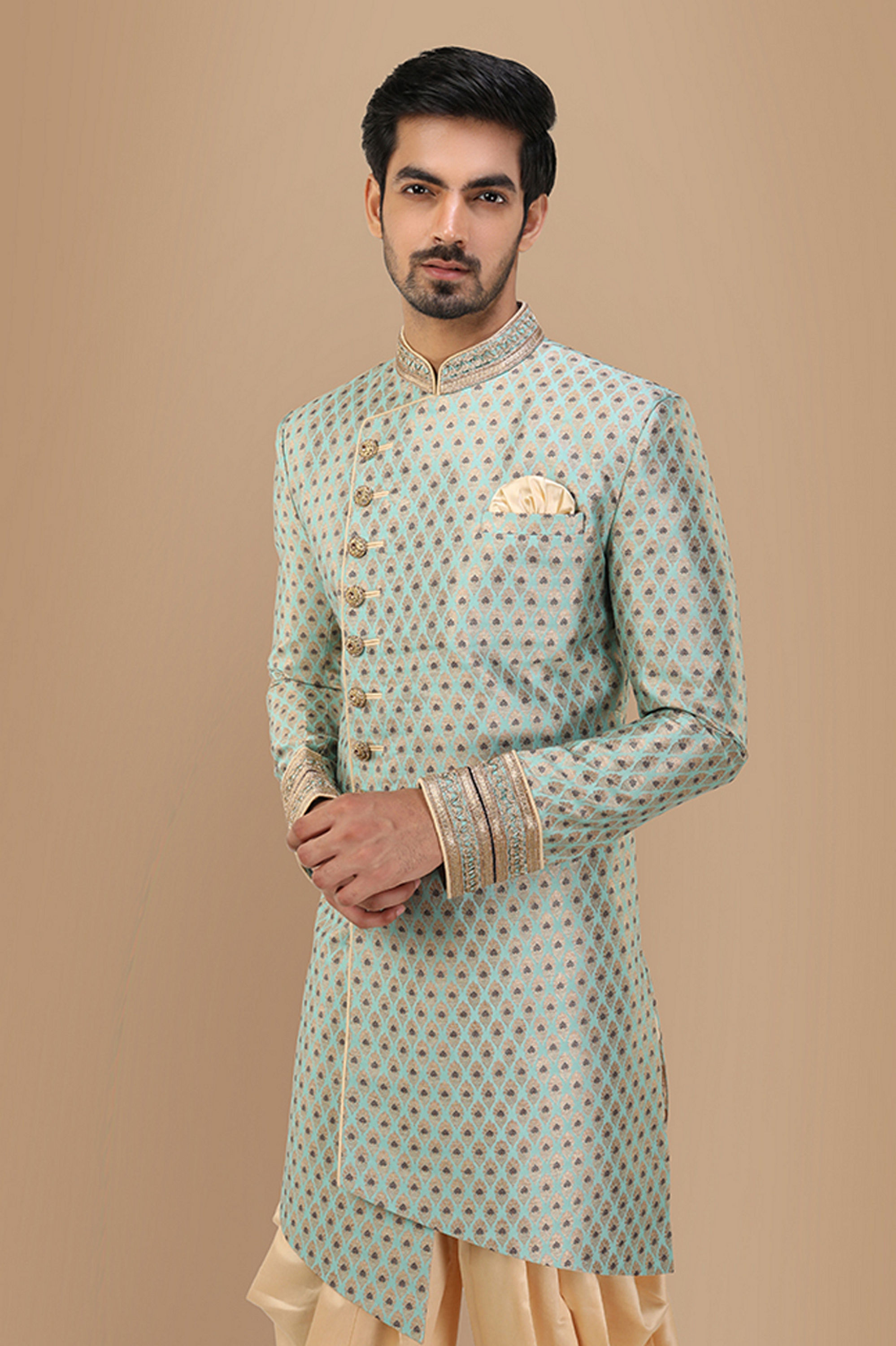 Manyavar Men Precious Green Indo Western Set