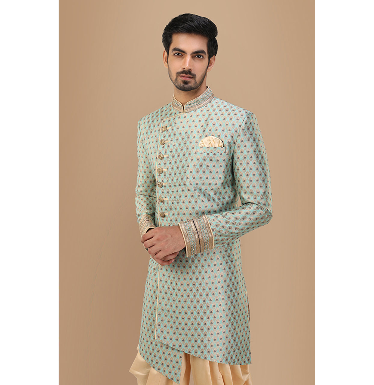 Manyavar Men Precious Green Indo Western Set
