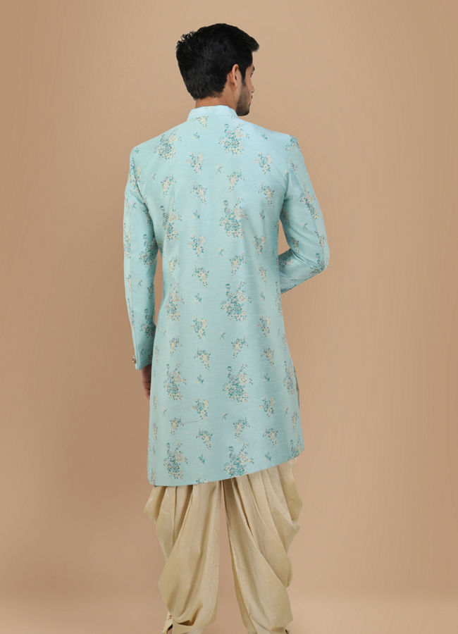 Manyavar Men Attractive Blue Indo Western Wear