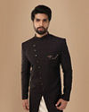 alt message - Manyavar Men Form-Fitting Wine Indo Western Set image number 0